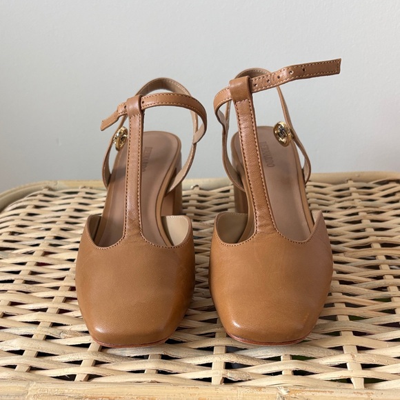 Bernardo Shoes - Bernardo Cognac T-Strap Leather Heels